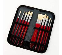 ZHCHAO - Set di 10 pennelli in nylon per capelli, olio, acrilico, acquerello, con custodia con cerniera (Rosso)