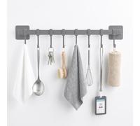 Zhcwldmi Appendiabiti da cucina, 40 cm, autoadesivi, senza fori, grigio | acciaio al carbonio, 8 ganci, autoadesivi o avvitabili, versatili per cucina, bagno e corridoio