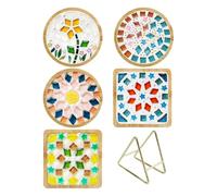 Zhdbchyuu Kit Creatività rilassante Colori | Set completo per 5 sottobicchieri mosaico: 3 rotondi e 2 quadrati in legno, mosaico, colla, attrezzi e antiscivolo.