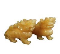 ZHDECOR Feng Shui Giada Gialla Pi Xiu Statua Decorazioni per la casa | Pixiu Pi Yao Piyao Bi Xie Statuetta Ricchezza Scultura per Attrattore di Denaro e Guardiano del Male, Una Coppia