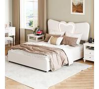 ZHDOKA Letto baule imbottito con USB e testiera a LED a forma di cuore,160x200cm, letto matrimoniale con spazio di archiviazione e rete a doghe in legno,telaio per letti per adulti e adolescenti