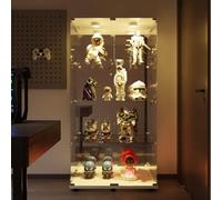 ZHDOKA Vetrina in vetro, armadio da collezione moderno in vetro a quattro strati con 2 ante, temperato trasparente, vetrina da collezione per camera da letto, soggiorno, sala da pranzo, corio, libri