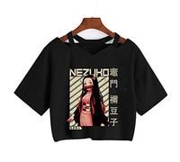 zhedu Anime Kamado Nezuko T-Shirt Manica Corta Ombelico Harajuku Y2k Kawaii Stampato Estate delle Donne di Stile Coreano Allentato Studente Manica Corta Top Ins (XL,Color 04)