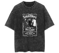 zhedu Anime Vintage Washed T-Shirt Ragazze Ragazzi Oversize Streetwear Bungou Stray Dogs Grafica Estate di Alta qualità Drop Spalla Estate Manica Corta (Color 01,M)
