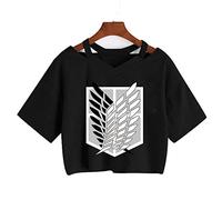 zhedu AOT T Shirt Manga Giapponese Anime Shingeki No Kyojin T-Shirt Gotico Harajuku Tee Punk con Scollo A V Sexy Crop Magliette E Camicette Harajuku Maglietta (S,Color 3)