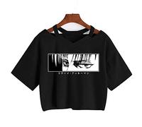 zhedu AOT T Shirt Manga Giapponese Anime Shingeki No Kyojin T-Shirt Gotico Harajuku Tee Punk con Scollo A V Sexy Crop Magliette E Camicette Harajuku Maglietta (S,Color 4)