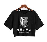 zhedu AOT T Shirt Manga Giapponese Anime Shingeki No Kyojin T-Shirt Gotico Harajuku Tee Punk con Scollo A V Sexy Crop Magliette E Camicette Harajuku Maglietta (M,Color 2)