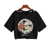 zhedu AOT T Shirt Manga Giapponese Anime Shingeki No Kyojin T-Shirt Gotico Harajuku Tee Punk con Scollo A V Sexy Crop Magliette E Camicette Harajuku Maglietta (XL,Color 6)