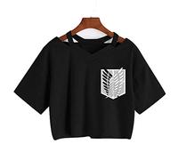 zhedu AOT T Shirt Manga Giapponese Anime Shingeki No Kyojin T-Shirt Gotico Harajuku Tee Punk con Scollo A V Sexy Crop Magliette E Camicette Harajuku Maglietta (L,Color 1)