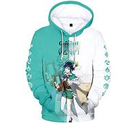 zhedu Game Genshin Impact Character Felpa con Cappuccio Venti/Hutao/Zhongli/Xiao/Ganyu/kazuha/Felpa Pullover con Stampa A Contrasto Neutro Moda Streetwear Top (2xs-4xl) (XXS,Venti)