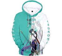 zhedu Game Genshin Impact Character Felpa con Cappuccio Venti/Hutao/Zhongli/Xiao/Ganyu/kazuha/Felpa Pullover con Stampa A Contrasto Neutro Moda Streetwear Top (2xs-4xl) (L,Xiao)