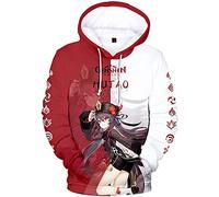 zhedu Game Genshin Impact Character Felpa con Cappuccio Venti/Hutao/Zhongli/Xiao/Ganyu/kazuha/Felpa Pullover con Stampa A Contrasto Neutro Moda Streetwear Top (2xs-4xl) (XS,Hutao)