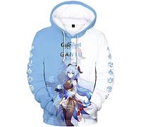 zhedu Game Genshin Impact Character Felpa con Cappuccio Venti/Hutao/Zhongli/Xiao/Ganyu/kazuha/Felpa Pullover con Stampa A Contrasto Neutro Moda Streetwear Top (2xs-4xl) (S,Ganyu)