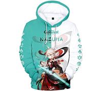zhedu Game Genshin Impact Character Felpa con Cappuccio Venti/Hutao/Zhongli/Xiao/Ganyu/kazuha/Felpa Pullover con Stampa A Contrasto Neutro Moda Streetwear Top (2xs-4xl) (M,Kazuha)