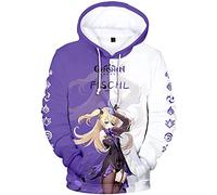 zhedu Game Genshin Impact Felpe con Cappuccio Chongyun/dicna/diluc/EULA/fischl/Jean/kaeya/Felpa Pullover con Stampa A Contrasto Neutro Moda Streetwear Top(2xs-4xl) (XS,Fischl)