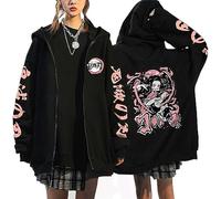 zhedu Kamado Nezuko Felpa con Cappuccio con Zip Carino Graphic Harajuku Manica Lunga Y2k Casual Oversize Hip Hop Punk Streetwear Coat (XS,Color 03)