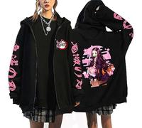 zhedu Kamado Nezuko Felpa con Cappuccio con Zip Carino Graphic Harajuku Manica Lunga Y2k Casual Oversize Hip Hop Punk Streetwear Coat (XXS,Color 05)