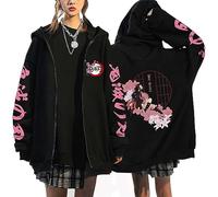 zhedu Kamado Nezuko Felpa con Cappuccio con Zip Carino Graphic Harajuku Manica Lunga Y2k Casual Oversize Hip Hop Punk Streetwear Coat (M,Color 04)