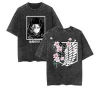 zhedu Magliette Anime Nuove E Lavate AOT Grafiche Oversize A Maniche Corte alla Moda Traspiranti con Stampa Fronte-Retro con Spalle Cadenti (Color 04,S)