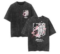 zhedu Magliette Anime Nuove E Lavate AOT Grafiche Oversize A Maniche Corte alla Moda Traspiranti con Stampa Fronte-Retro con Spalle Cadenti (Color 01,M)