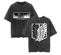 zhedu Magliette Anime Nuove E Lavate AOT Grafiche Oversize A Maniche Corte alla Moda Traspiranti con Stampa Fronte-Retro con Spalle Cadenti (Color 03,XS)