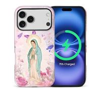 ZHEGAILIAN Custodia magnetica per iPhone 17 Pro, compatibile con MagSafe Hard Shell + morbido silicone 2 in 1 ibrida antiurto antiurto custodia protettiva dea floreale farfalla