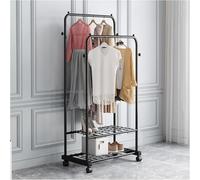 ZHENCHAO Appendiabiti, Appendiabiti Doppio Resistente, Indipendente, con Ripiani a 2 Livelli e 4 Ruote - Appendiabiti in Metallo per Cappotti, Vestiti e Camicie, Supporto per Asciugatura po