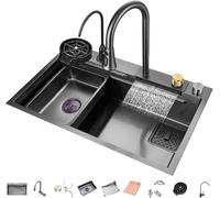 ZHENCHAO Lavello da Cucina in Acciaio Inossidabile 304 Lavello da Bar Multiuso a Cascata Lavello a Vasca Singola Nano RV con Rubinetto Estraibile Montaggio Superiore o sottopiano (Color : B