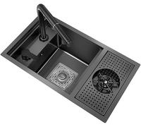 ZHENCHAO Lavello da Cucina Lavello Nascosto con Rubinetto di Sollevamento Estraibile Lavello da Cucina Topmount con rondella Nano Lavello Invisibile (Colore : Nero, Dimensioni : 58x26cm)