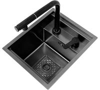 ZHENCHAO Lavello da Cucina Piccolo Nascosto con Rubinetto Estraibile sifone Lavello a Vasca Singola Lavello da Bar Invisibile Lavello per Piccoli Appartamenti Lavelli (Color : Black Steel,
