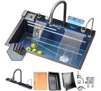 ZHENCHAO Set Lavello da Cucina Lavello a Cascata Nano Raindance in Acciaio Inossidabile 304 Lavello per la casa Lavello per Verdure Lavello Singolo Supporto per Workstation Lavello a Goffra
