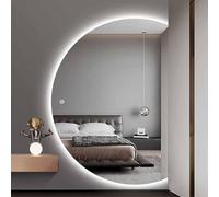 ZHENCHAO Specchio da Bagno Intelligente a Mezzaluna, 51"x35", Grande Specchio da toeletta con Illuminazione a LED, dimmerabile, antiappannamento, Senza Cornice, infrangibile, Decorazione PE