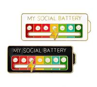 Zhenghebuy Batteria Sociale Pin,2 Pezzi Sociale Batteria Spilla,Distintivo a Forma di Batteria Sociale Regolabile,Spille Interattive di Emozioni per 7 Giorni