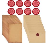 Zhenghebuy Set di Vintage Carta da Lettere,8 Buste,8 Carta da Lettere e 8 Adesivo Sigilli di Cera per Scrivere,Invito,Appunti,Biglietti,Disegni