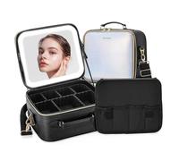 ZhenGuiRu Beauty case con specchio a LED, organizer da viaggio per trucchi, portatile, con divisori regolabili fai da te, custodia per pennelli da trucco, Policromato