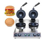zhenmaster Waffle Burger Press 10cm - Doppia Piastra Riscaldante in Alluminio - Timer e Termostato Precisi - Macchina Professionale 1300W per Chioschi e Paninoteche(Double Head)