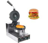 zhenmaster Waffle Maker Ufo Burger 1300W - Piastra Girevole 180° in Tef-lon Antiaderente - Pressa Hamburger Elettrica Acciaio Inox con Timer per Ristoranti e Bar(Single Head)