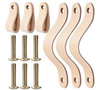 Zhenp 6 Pezzi Maniglia per Cassettiera in Pelle, Cassetto in Pelle Pull, 2.44x0.94 Pollici, Pomello per Porta DellArmadio Cassetto Maniglie Delle Porte, Singolo Foro, con Viti, per Mobili(Beige)