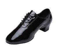 ZHENSI Scarpe da Ballo Latino da Uomo Suola Divisa Interna Scarpe da Ballo Moderne da Sala Pelle Verniciata Tacco Basso Traspirante,Nero,40 EU