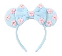 zhezesmila Cerchietti per capelli con orecchie di topo, fiore rosa scintillante con fiocco e orecchie da topo, fascia per capelli per feste, principessa, cosplay, accessori per capelli, blu