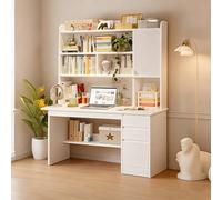 ZHFASDS Moderna Scrivania in Legno con Cassetti,Scrivania Moderna per Computer con Ripiani per Casa e Ufficio per Casa e Ufficio con Ripiano Portaoggetti e Libreria p(Size:120x45x165cm,Color:Bianco)