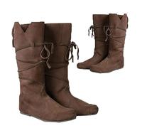ZHFF Stivali in Pelle PU - Tacco Basso Mid Tube Knights Boots - Stivali rinascimentali medievali Cosplay Cosplay Festa di Carnevale, Marrone, 43