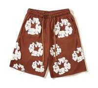 ZHGPUFF Denim Tears Summer Shorts, Pantaloncini Estivi Sciolti Stampati in Schiuma a Stampa Piena, Pantaloncini Hip Hop y2k e Stampa in Schiuma Neutra(Marron,S)