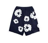ZHGPUFF Denim Tears Summer Shorts, Pantaloncini Estivi Sciolti Stampati in Schiuma a Stampa Piena, Pantaloncini Hip Hop y2k e Stampa in Schiuma Neutra(Navy Cyan,L)