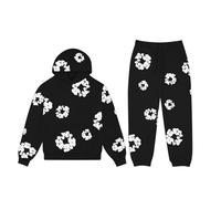 ZHGPUFF Tuta Denim Tears da Uomo/Donna Felpa con Cappuccio e Pantaloni Originali Tuta da Uomo e Donna Y2K Felpa con Cappuccio con Stampa a Fiori Pantaloni Flower(Nero,S)