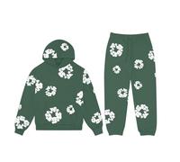ZHGPUFF Tuta Denim Tears da Uomo/Donna Felpa con Cappuccio e Pantaloni Originali Tuta da Uomo e Donna Y2K Felpa con Cappuccio con Stampa a Fiori Pantaloni Flower(Green,S)