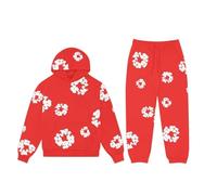 ZHGPUFF Tuta Denim Tears da Uomo/Donna Felpa con Cappuccio e Pantaloni Originali Tuta da Uomo e Donna Y2K Felpa con Cappuccio con Stampa a Fiori Pantaloni Flower(Rosso,Medium)