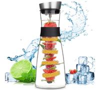 ZHHGOO Caraffa Vetro,1.2 Litri Brocca con Spiedo per Frutta,Brocca per Acqua in Vetro Coperchio Inox per Succo Caldo Freddo,Bevande ghiacciate,tè,Latte,caffè e Vino Rosso