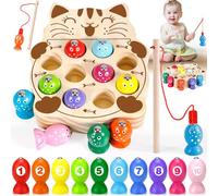 ZHHGOO Giochi in Legno Pesca per Bambini,Giochi Bambinis 2 Anni,Giochi Montessori,Giochi di Pescas per Bambini, Pesca Pesciolini Gioco Magnetico,Giochi Educativi Bambinis per 2 3 4 5 Anni