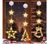 ZHHGOO Luci Natale Tenda Da Finestra, 3 Luci Natalizie A Batteria, Luci Stringa Di Natales Con Stella, Luci Ventosa Natale, Luci Di Natales A Led Luce A Sospensione Per Decorazione Finestra